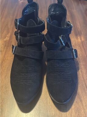 Women's western Black Suede Buckle Ankle Boots